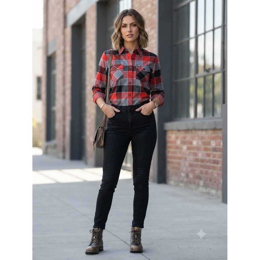 Dixxon Flannel Co Coupe DeVille Red Black Plaid D-Tech Shirt Womens Medium